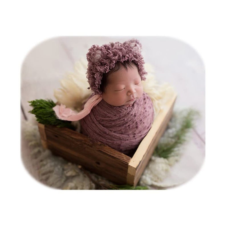 Vemonllas Newborn Baby Photography Props Outfits Photoshoot Photos Hat Long Ripple Wrap Set for Boys Girls Photography (Purple) - Image 2